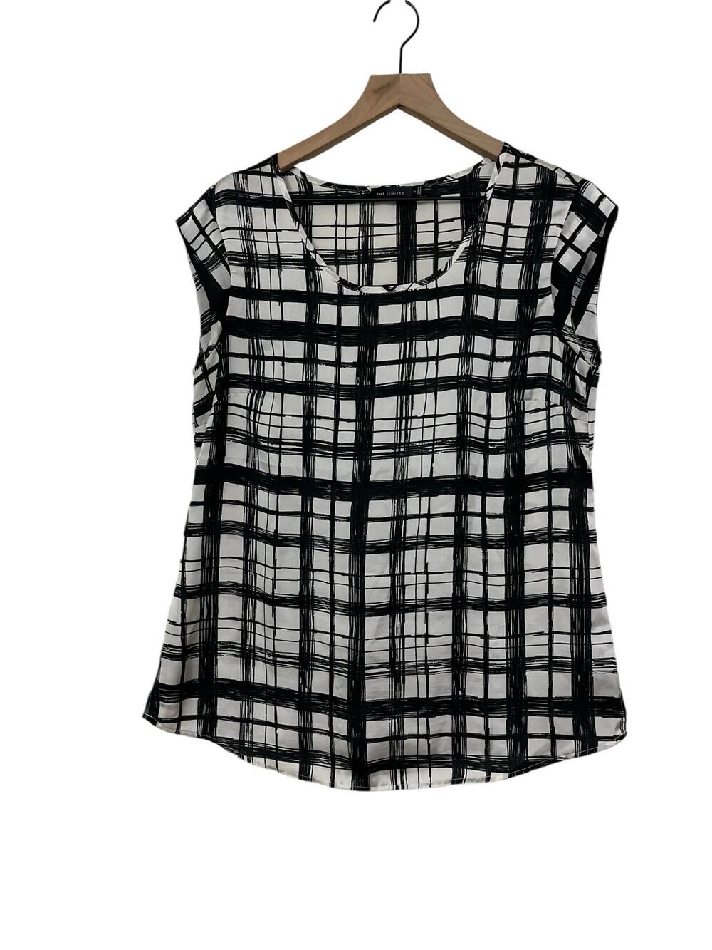 The Limited Womens Black and White Checked Cap Sleeve Blouse Size Medium
